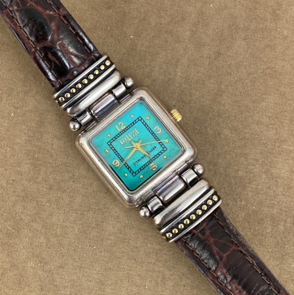 Vintage 1990s Ecclissi Sterling Silver Turquoise Face Watch